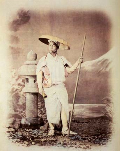Felice beato zarándok háttérben a fujiyamával 1862. körül
